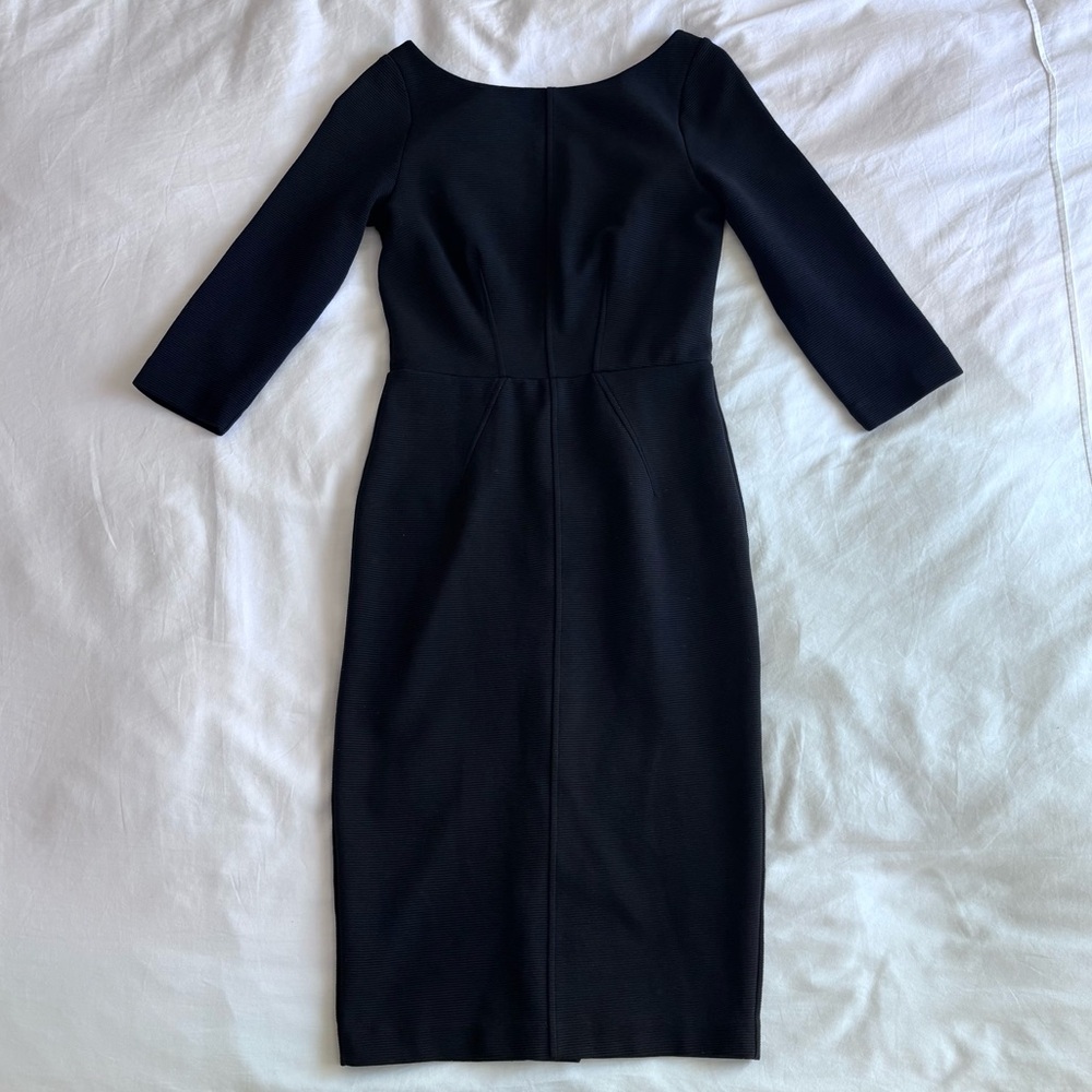 Boden Classic Black Dress 3/4 Sleeve Cotton Blend Midi Work Formal Zip Size 4 - Picture 2 of 16